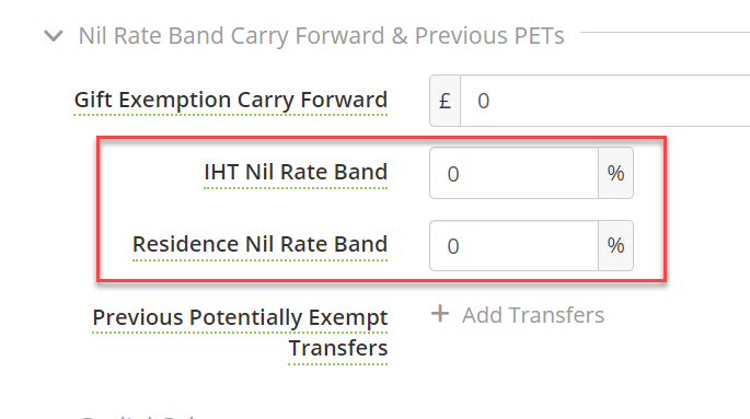 Carryover Assumptions - Nil rate band transfers (carryover) from 